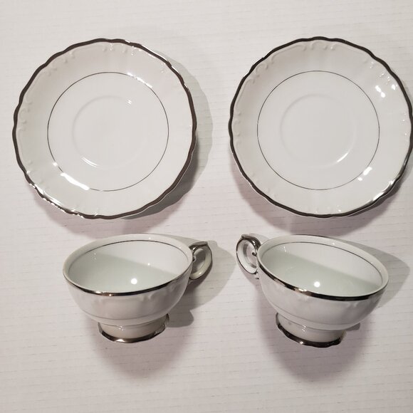 Harmony House Fine Chine Cup and Saucer Silver Sonata (lot of 2) - Picture 1 of 5